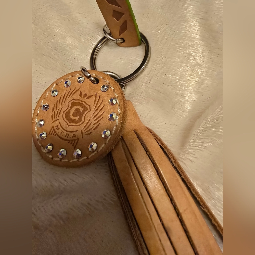 CONSUELA Bag Tag  Diego Leather Tassles  Iced Charm Keychain